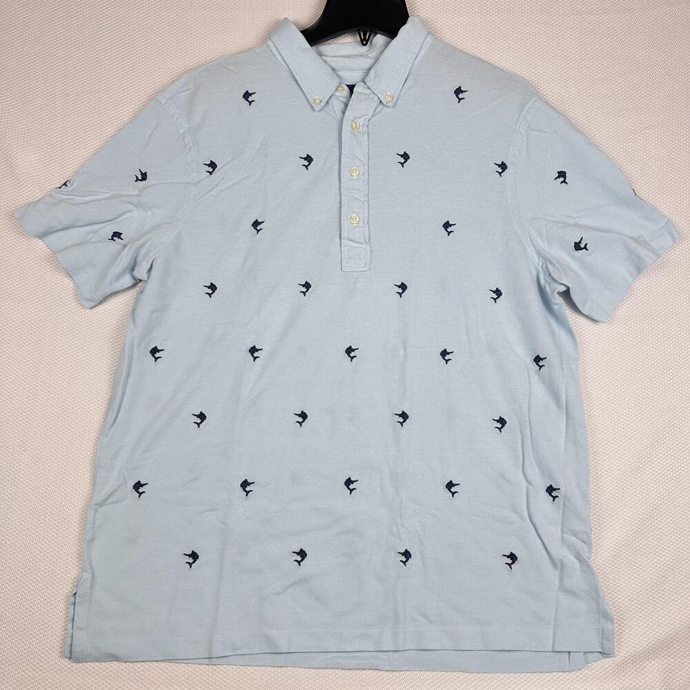 Ralph Lauren Shirt Mens Extra Large Blue Oxford Polo Print Short Sleeve Nautical